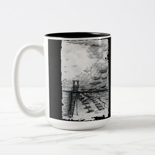 Tasse 2 Couleurs Cancun Beach noir et blanc nuageux (Gauche)