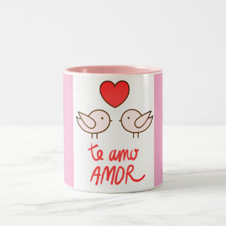 Tasse 2 Couleurs caneca estampada ´pássaros romântica com coração