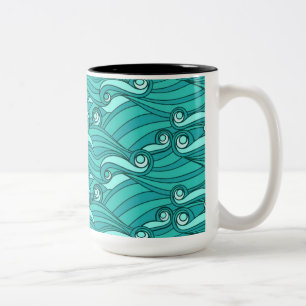 Tasse 2 Couleurs Caniche bleu rétro surf art