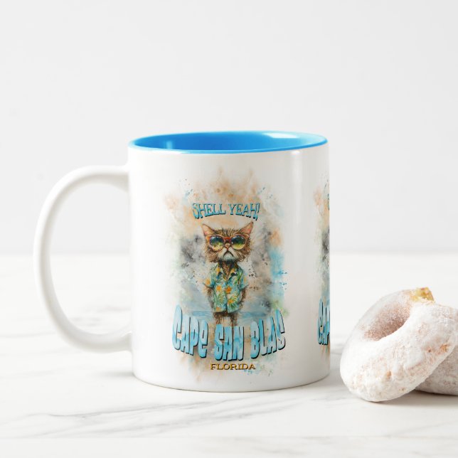 Tasse 2 Couleurs Cape San Blas Florida Beach Cat (Avec donut)