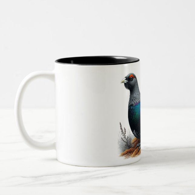Tasse 2 Couleurs Capercaillie écossais en bruyère. Stylet et encre (Gauche)