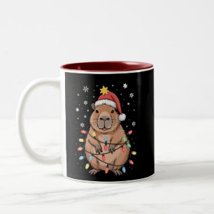 Tasse 2 Couleurs Capybara de Noël avec chapeau de Père Noël lumière