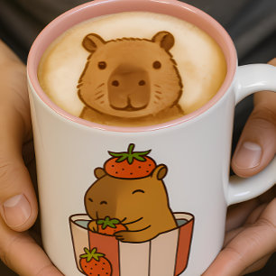 Tasse 2 Couleurs Capybara et confiture de fraises Amour Fruit