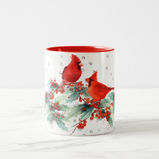 Tasse 2 Couleurs Cardinal d'aquarelle sur les accents argentés de (Centre)