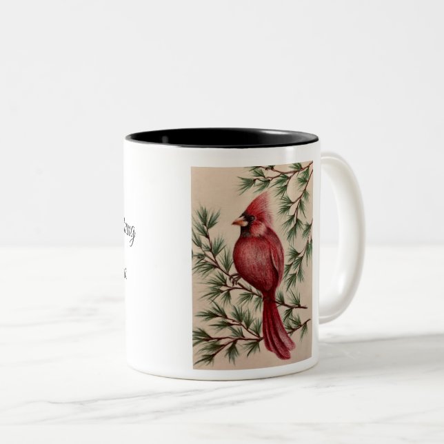 Tasse 2 Couleurs Cardinal rouge et pins (Devant droit)