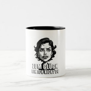 Tasse 2 Couleurs Caricature avec citation « heureusement… »