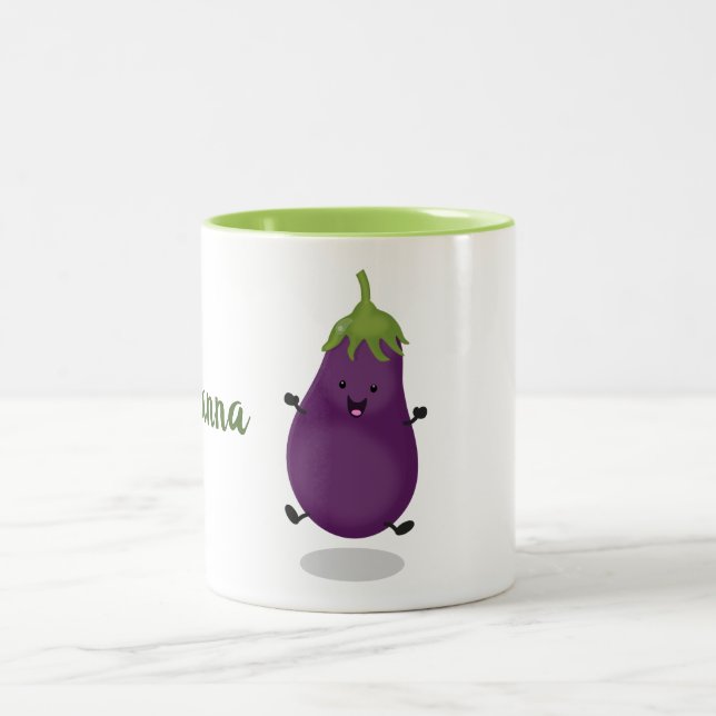 Tasse 2 Couleurs Caricature d'aubergine joyeux (Centre)