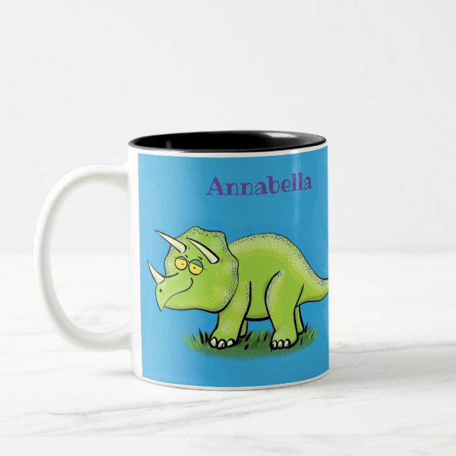 Tasse 2 Couleurs Caricature de dinosaure de triceratops vert mignon (Gauche)