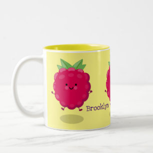 Tasse 2 Couleurs Caricature de framboise très heureuse