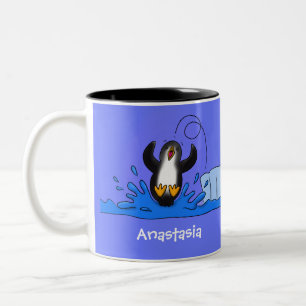 Tasse 2 Couleurs Caricature de manchot joyeux sautant