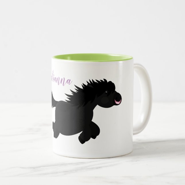 Tasse 2 Couleurs Caricature de poney noir mignon (Devant droit)