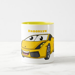 Tasse 2 Couleurs Caricature de voiture sport jaune joyeux