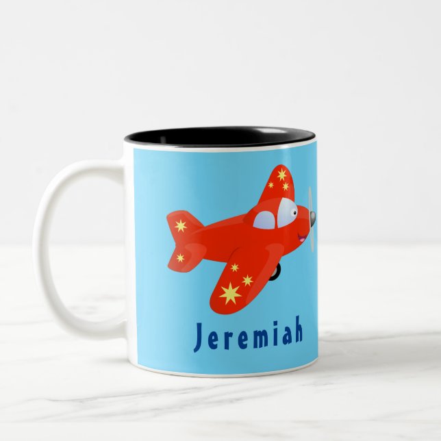 Tasse 2 Couleurs Caricature de vol d'avion rouge mignon (Gauche)
