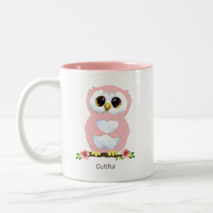 Tasse 2 Couleurs Caricature et calligraphie de Chouette rose