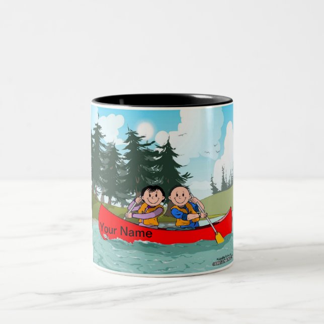 Tasse 2 Couleurs Caricature personnalisée en couple canoé (Centre)