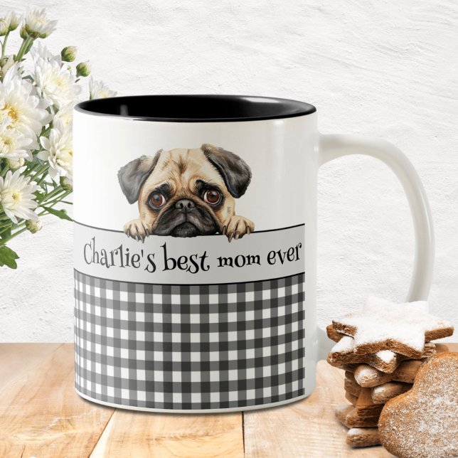 Tasse 2 Couleurs Carlin d'aquarelle maman chien personnalisé (Créateur téléchargé)