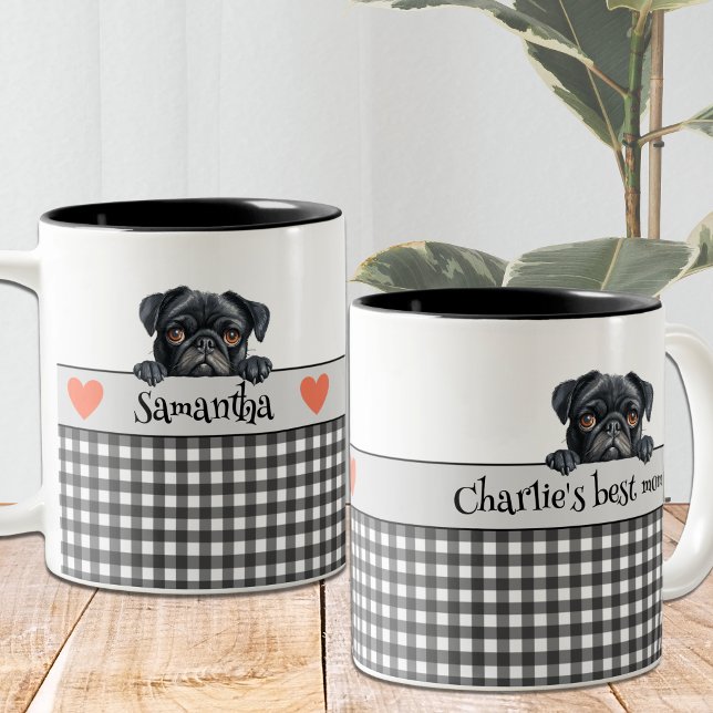 Tasse 2 Couleurs Carlin d'aquarelle maman chien personnalisé à deux (Créateur téléchargé)