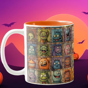 Tasse 2 Couleurs Carreaux Carrés super Retro Monster Cartoon