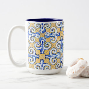 Tasse 2 Couleurs Carreaux espagnols - Azulejo Bleu, Jaune et Blanc