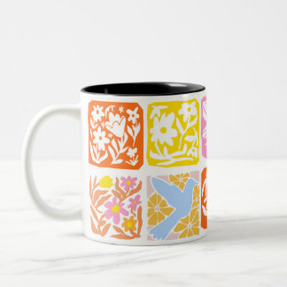 Tasse 2 Couleurs Carrelage floral coloré Botanique Folk Whimsical