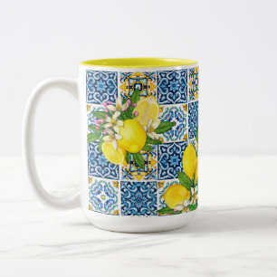 Tasse 2 Couleurs Carrelage méditerranéen clair Sicilien Citrus Lemo