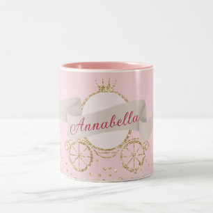 Tasse 2 Couleurs Carrosse Pailleté Or Conte de Fée Nom Personnalisé