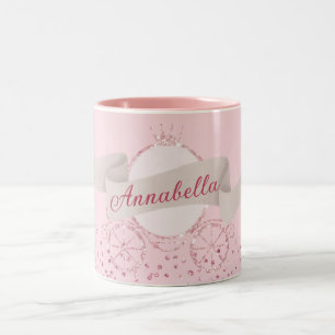 Tasse 2 Couleurs Carrosse Pailleté Rose Conte de Fée Nom Personnali