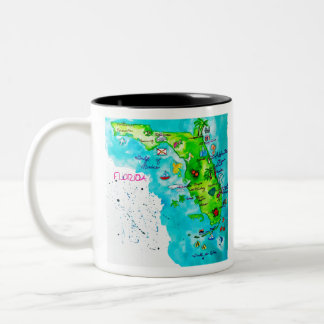 Tasse 2 Couleurs Carte d'aquarelle de la Floride