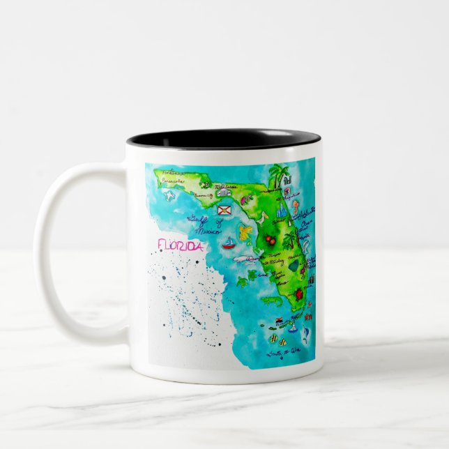 Tasse 2 Couleurs Carte d'aquarelle de la Floride (Gauche)