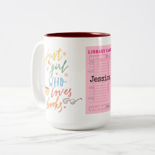 Tasse 2 Couleurs Carte de Bibliothèque Juste une Fille qui Aime les