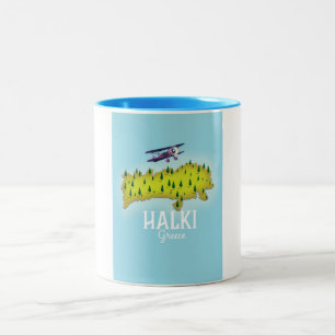 Tasse 2 Couleurs Carte de la Grèce de Halki Illustré affiche de voy
