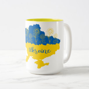 Tasse 2 Couleurs Carte de l'Ukraine avec tournesol et drapeau ukrai