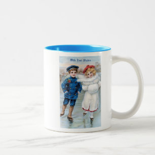 Tasse 2 Couleurs Carte de Noël vintage avec le patinage de glace