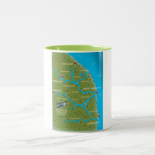 Tasse 2 Couleurs Carte de Norfolk Broads Angleterre. (Centre)