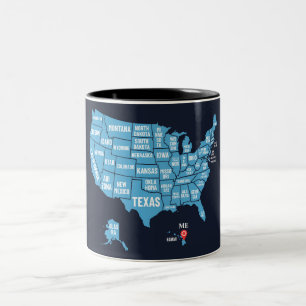 Tasse 2 Couleurs Carte des États-Unis d'Amérique Marqueur d'adresse