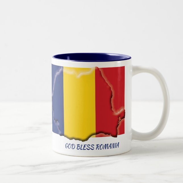 Tasse 2 Couleurs CARTE DRAPEAU ROUMANIE Écriture Customisée (Droit)