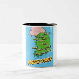 Tasse 2 Couleurs Carte illustrée de la Corée du Sud dans le style P