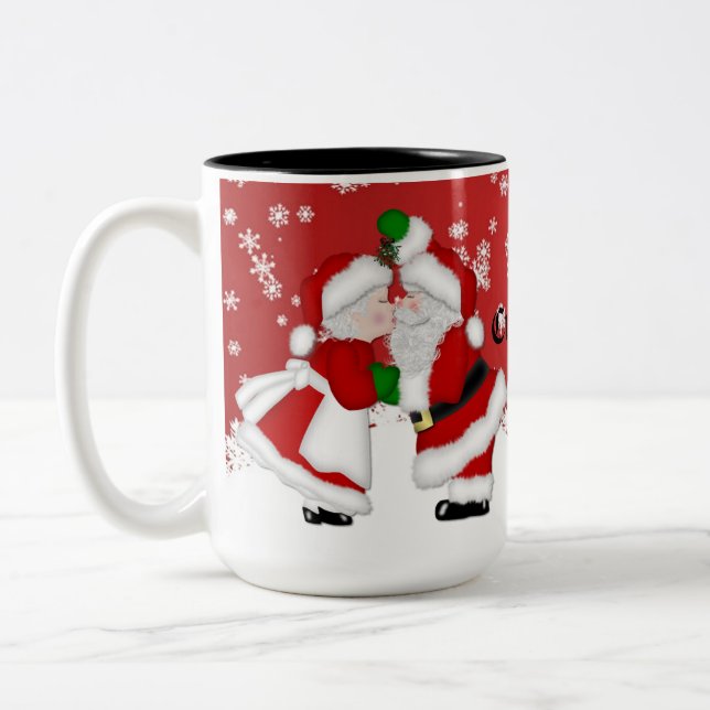 Tasse 2 Couleurs Carte personnalisée Mistletoe Père Noël (Gauche)