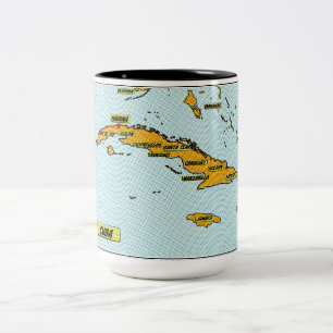 Tasse 2 Couleurs Carte vintage de Cuba de bande dessinée