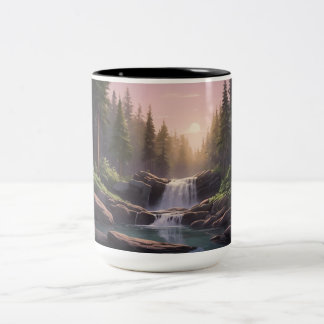 Tasse 2 Couleurs Cascade de forêt, Ciel et piscine de Dusk | Nature