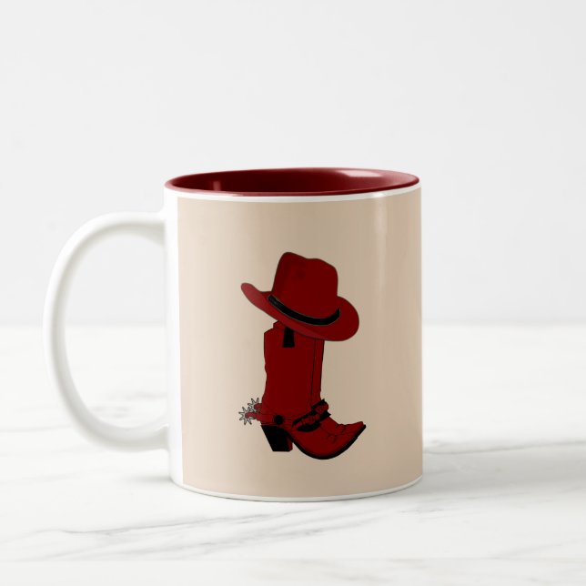 Tasse 2 Couleurs Casquette rouge et bottes en beige (Gauche)