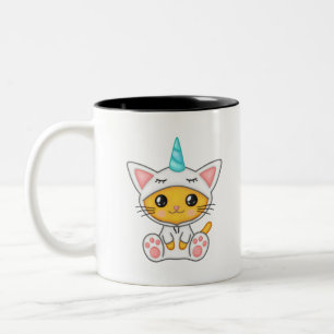 Tasse 2 Couleurs Cat Feline Kitten Kawaii Caricature Unicorn Whiske