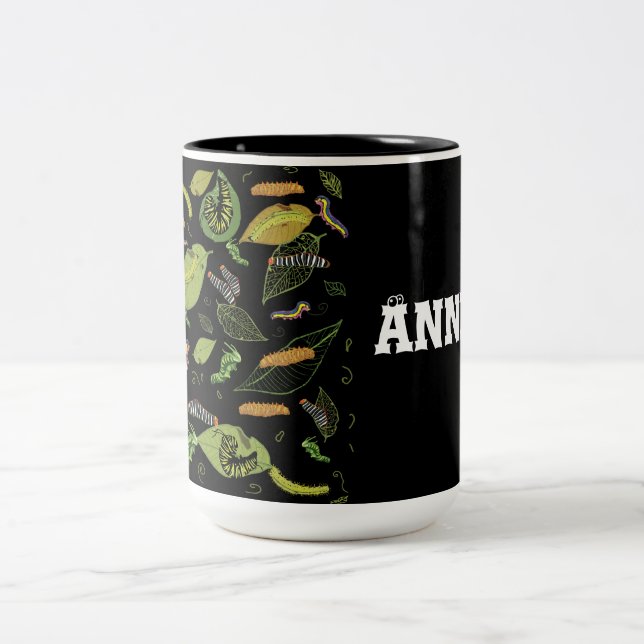 Tasse 2 Couleurs Caterpillar et feuilles personnalisés (Centre)