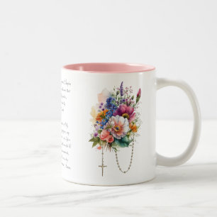 Tasse 2 Couleurs Catholique Floral Bouquet Memorare Prière Rosaire
