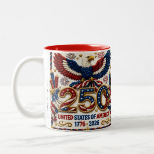 Tasse 2 Couleurs Célébration patriotique des 250 ans des États-Unis