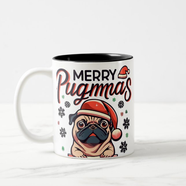 Tasse 2 Couleurs Célébrez l'esprit du chien Carlin de Noël (Gauche)