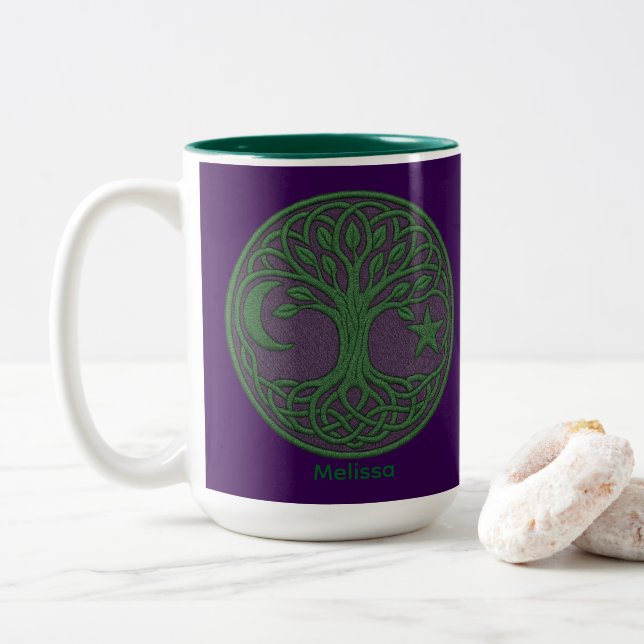 Tasse 2 Couleurs Celtic Tree of Life Custom Name (Avec donut)