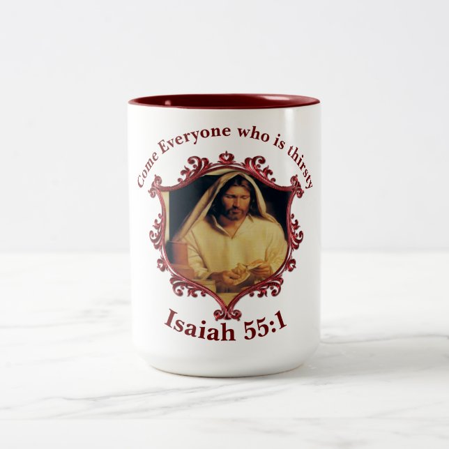 Tasse 2 Couleurs Cène Divine : Casser Le Pain Avec Jésus (Centre)