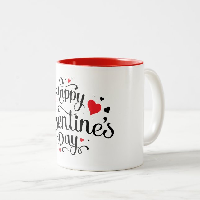Tasse 2 Couleurs Céramique café Mug-Valentine Coeurs (Devant droit)