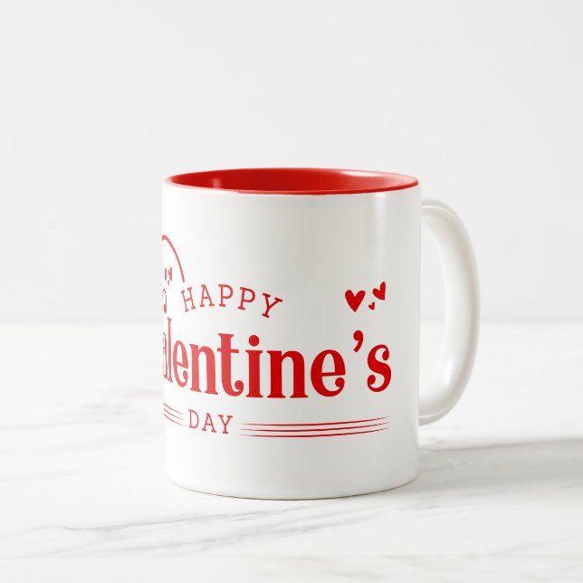 Tasse 2 Couleurs Céramique café Mug-Valentine Coeurs (Devant droit)